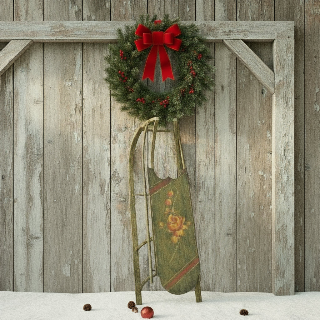 Christmas Ragon House Reproduction 34.25” L Vintage Metal Green Sled - The Primitive Pineapple Collection