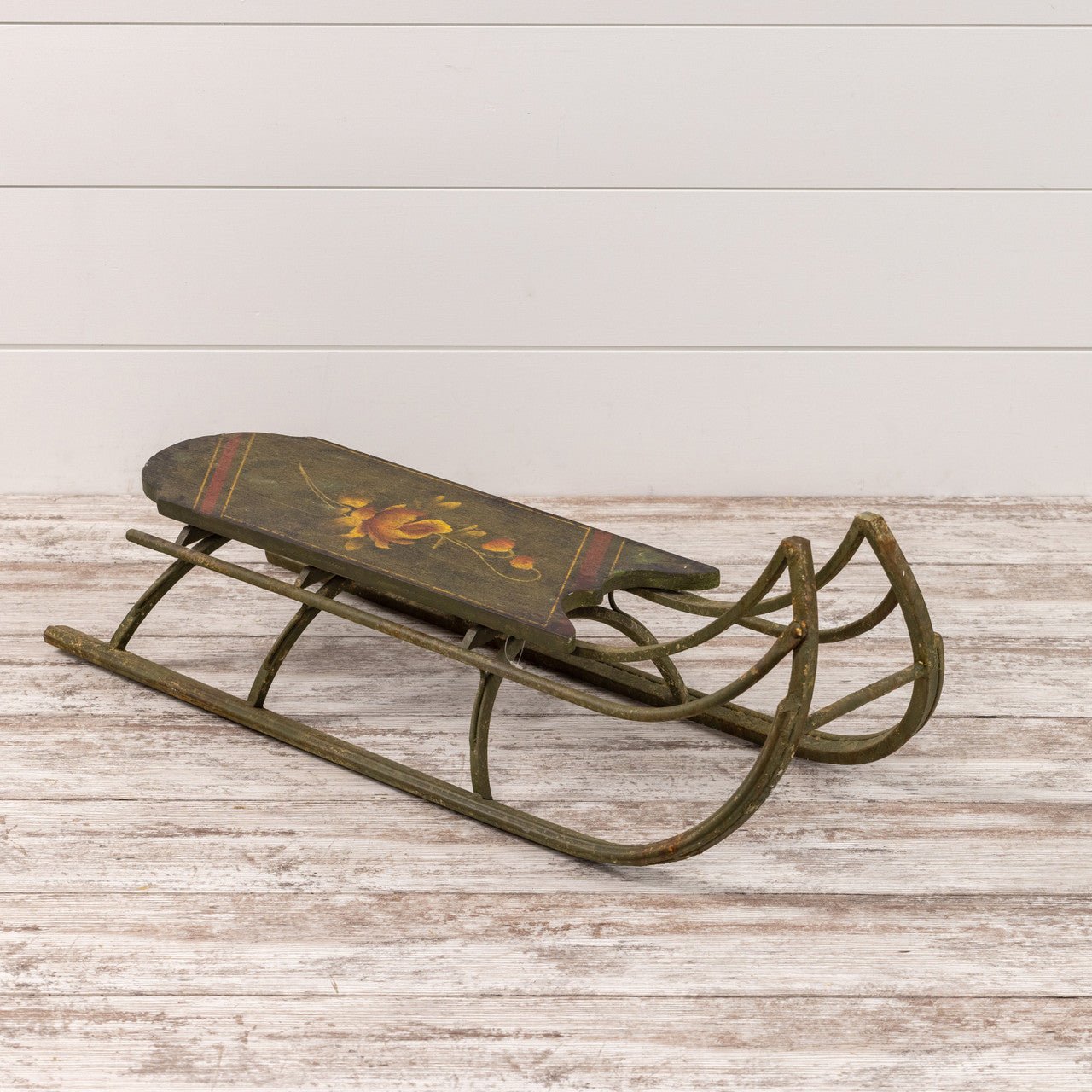 Christmas Ragon House Reproduction 34.25” L Vintage Metal Green Sled - The Primitive Pineapple Collection