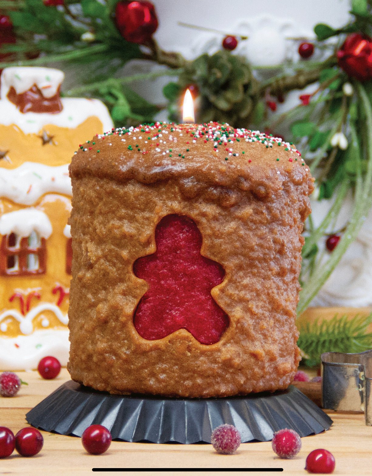 Handcrafted Christmas Gingerbread Man Brown Over-Dip Pillar Candle 5” x 4.5” - The Primitive Pineapple Collection