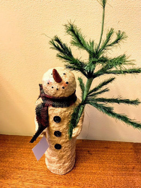 Primitive Christmas 10" Snowman w/ Feather Tree - The Primitive Pineapple Collection