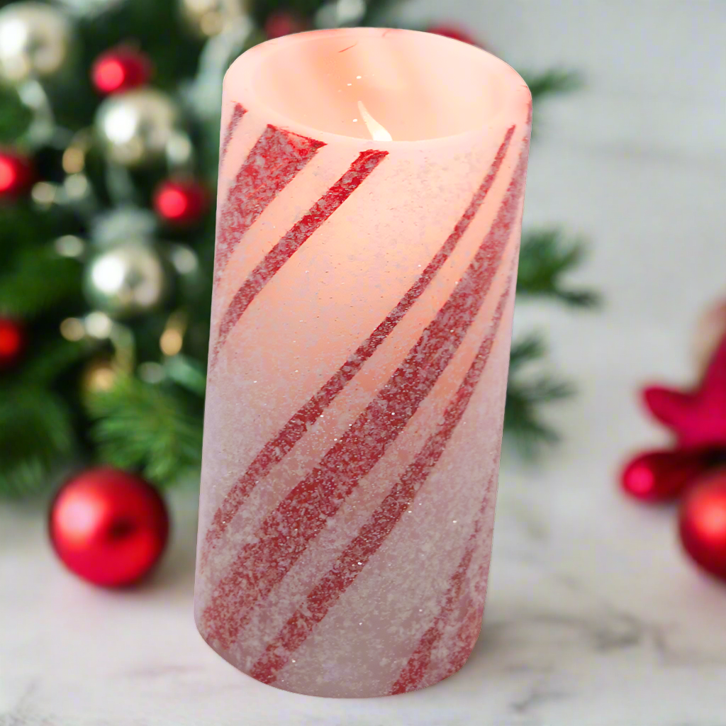 Primitive Christmas Multi-Stripe Candy Cane Timer Pillar 2" x 4" - The Primitive Pineapple Collection