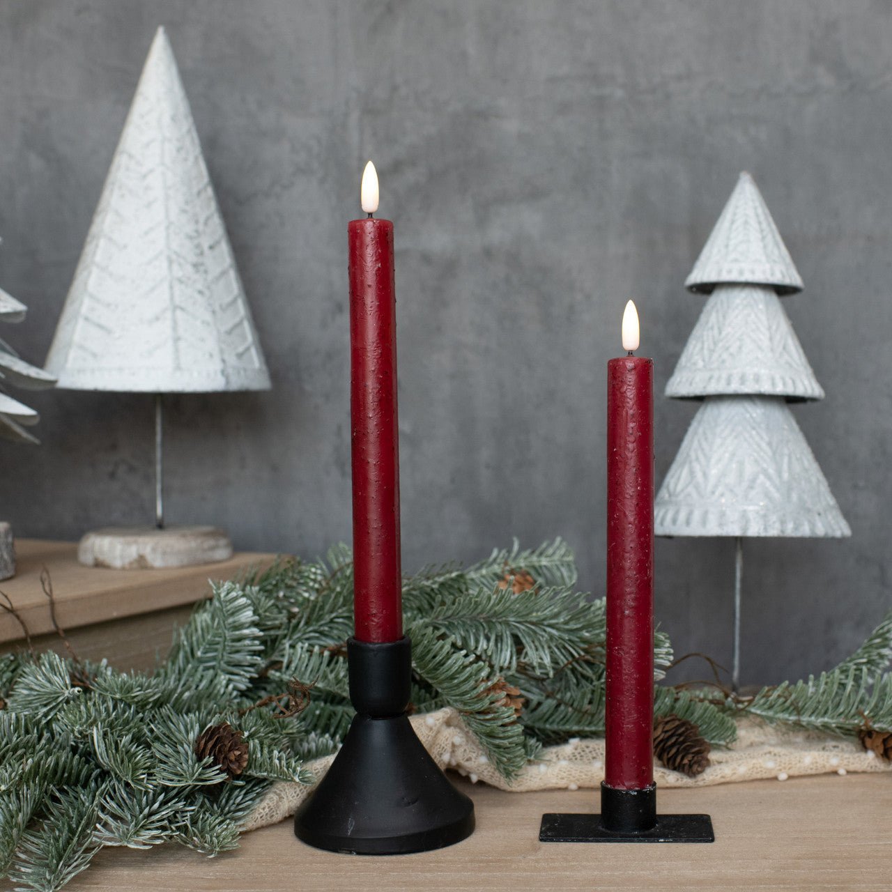 Primitive Country 9.5" 3D Flame 2 pc Red Flicker Taper Candle 6hr timer - The Primitive Pineapple Collection