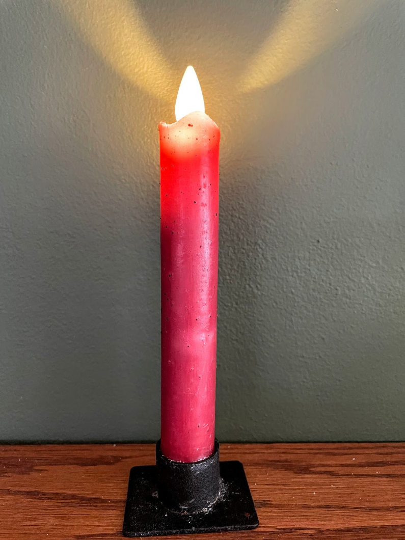 Primitive Country 6.75" Moving Flame 2 pc Red Flicker Taper Candle 6hr timer - The Primitive Pineapple Collection