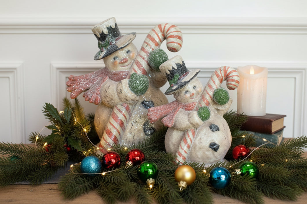 Primitive Christmas Ragon House 10” Retro Look Candy Cane Snowman - The Primitive Pineapple Collection