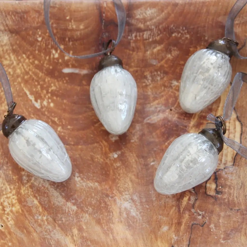 Handcrafted Christmas 1" Vintage Look Glass Pinecone Shaped Ornaments 6 pc set - The Primitive Pineapple Collection
