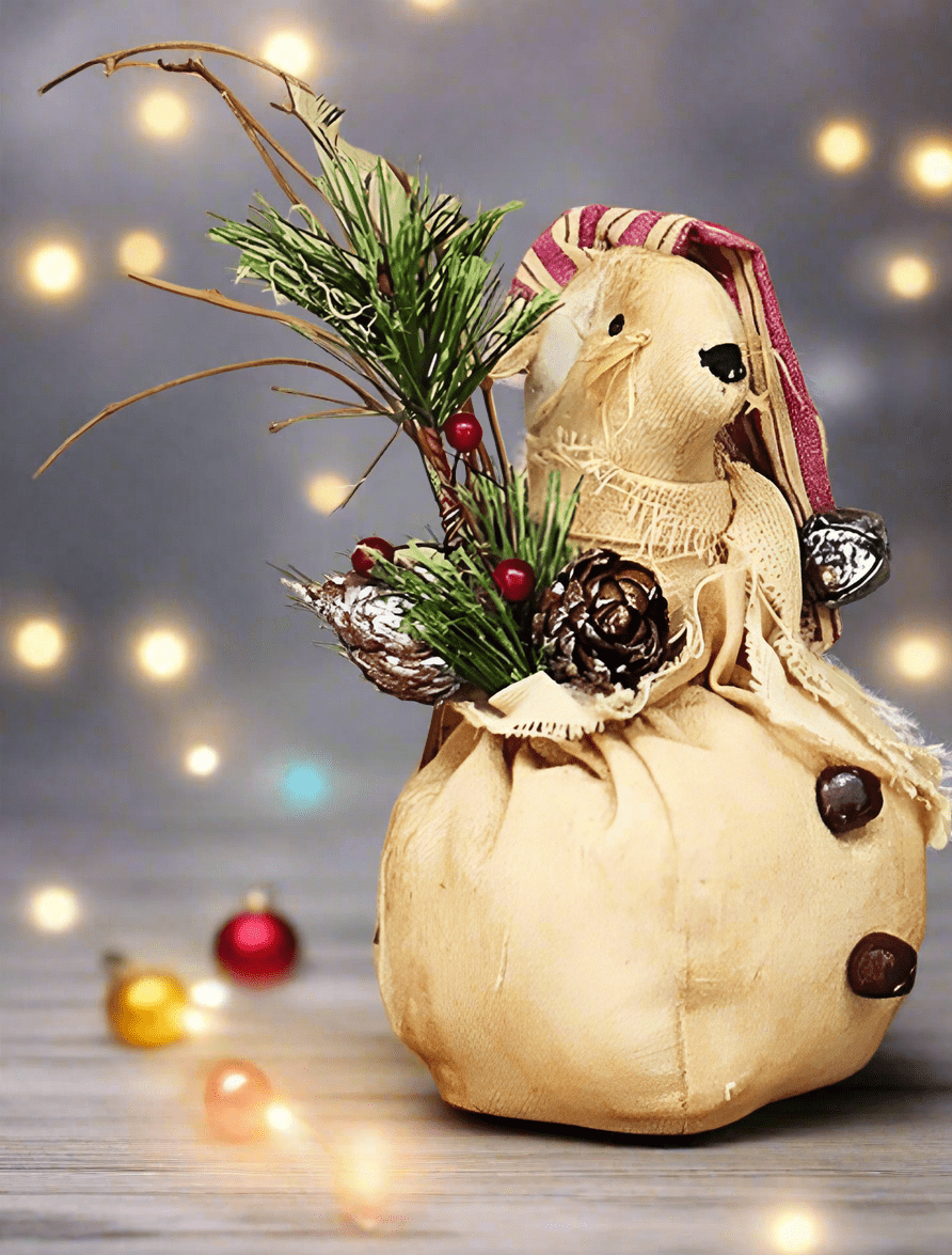 Primitive Christmas Sleepy Stocking Hat Mouse in Sack 9&