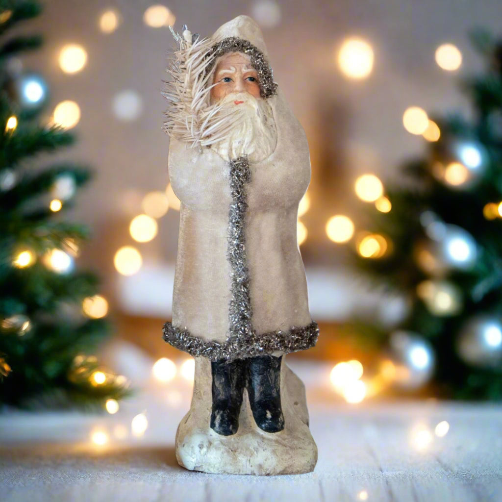 Primitive Christmas 8" Primitive Belsnickle 8" Ivory Velvet Santa Claus - The Primitive Pineapple Collection