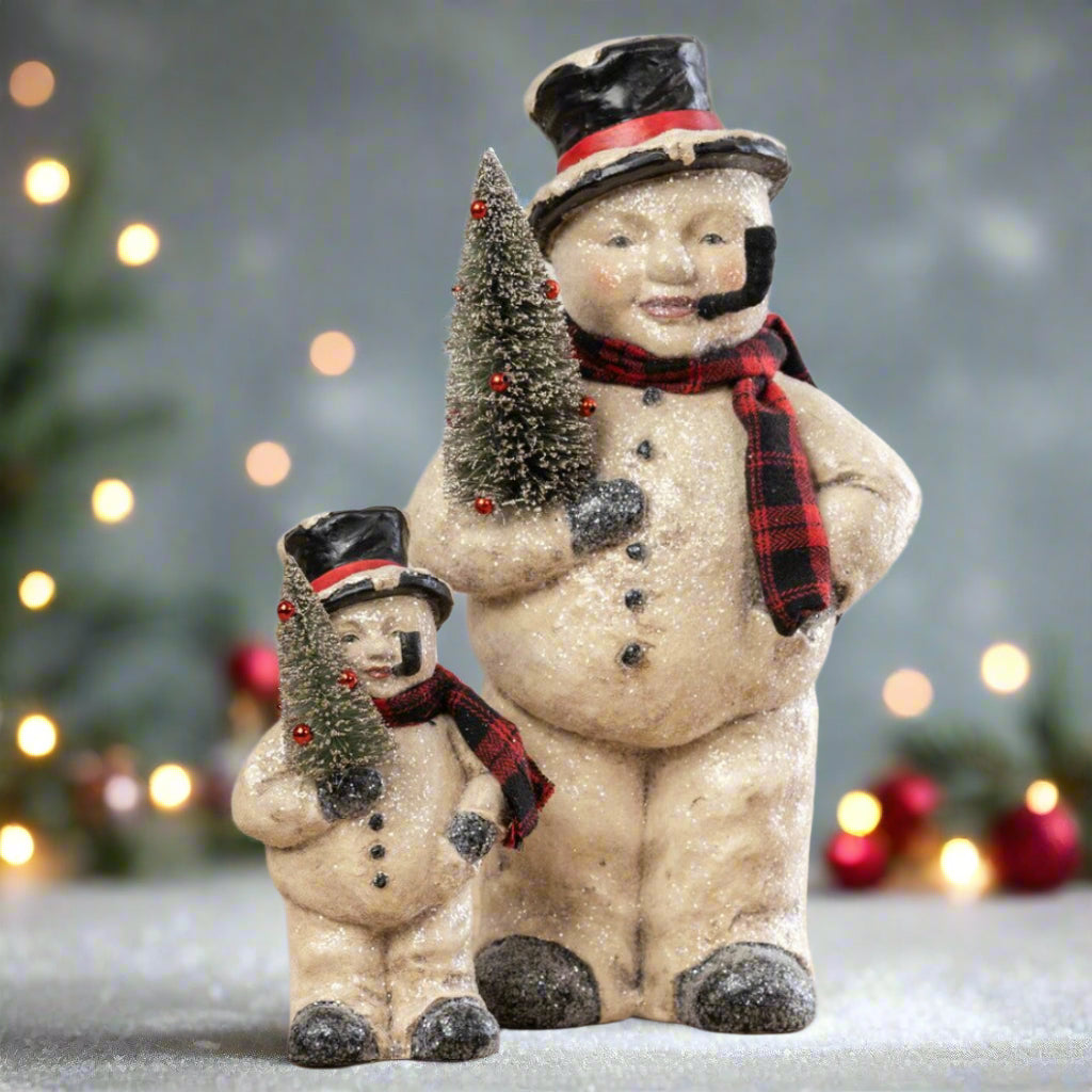 Primitive Ragon House Christmas 8" Face Snowman w/ Bottle Brush Tree - The Primitive Pineapple Collection