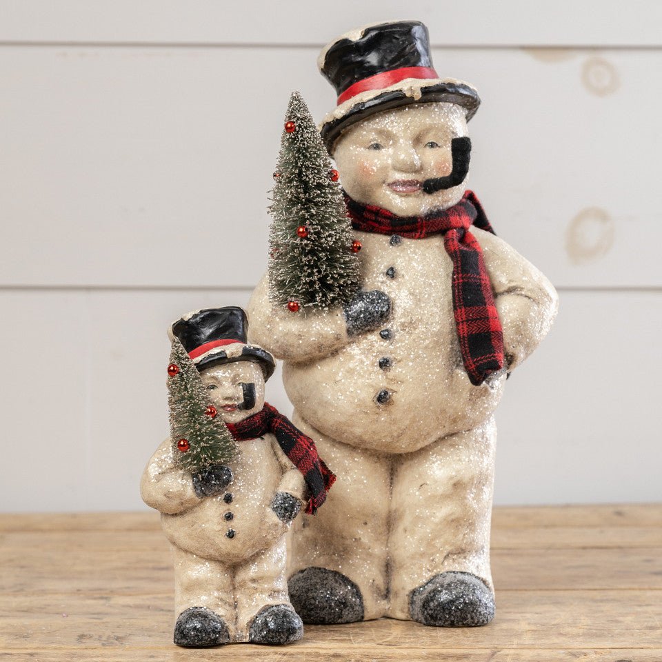 Primitive Ragon House Christmas 16" Face Snowman w/ Bottle Brush Tree - The Primitive Pineapple Collection