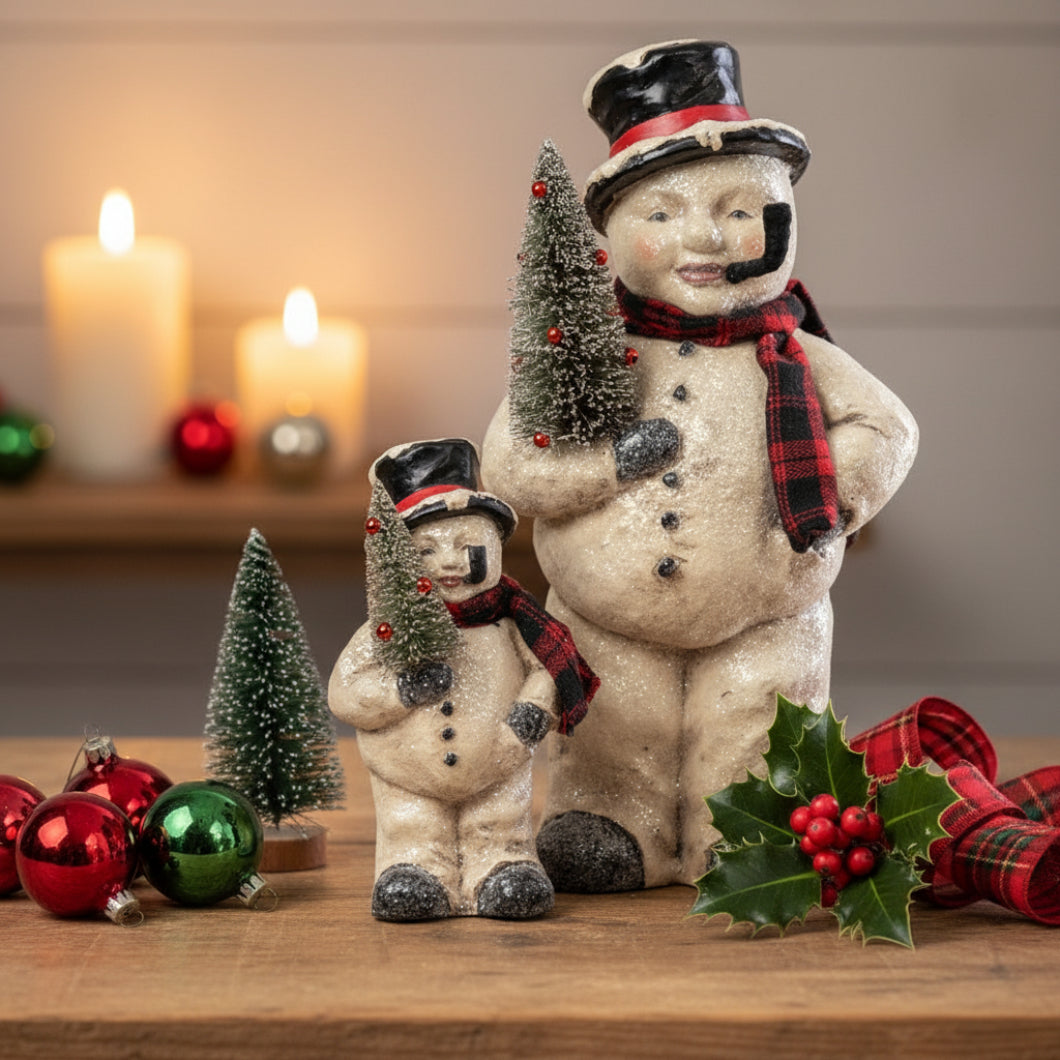 Primitive Ragon House Christmas 16" Face Snowman w/ Bottle Brush Tree - The Primitive Pineapple Collection