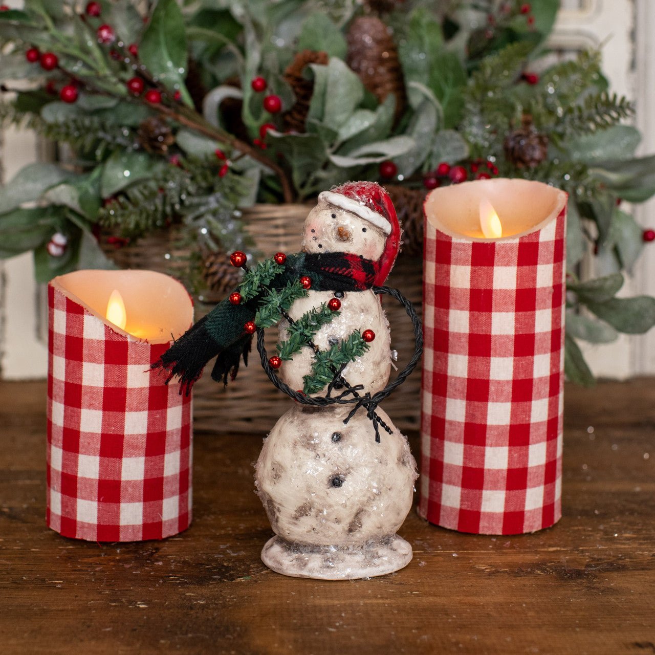 Christmas Ragon House 7.25" Snowman w Primitive Pencil Christmas Tree - The Primitive Pineapple Collection