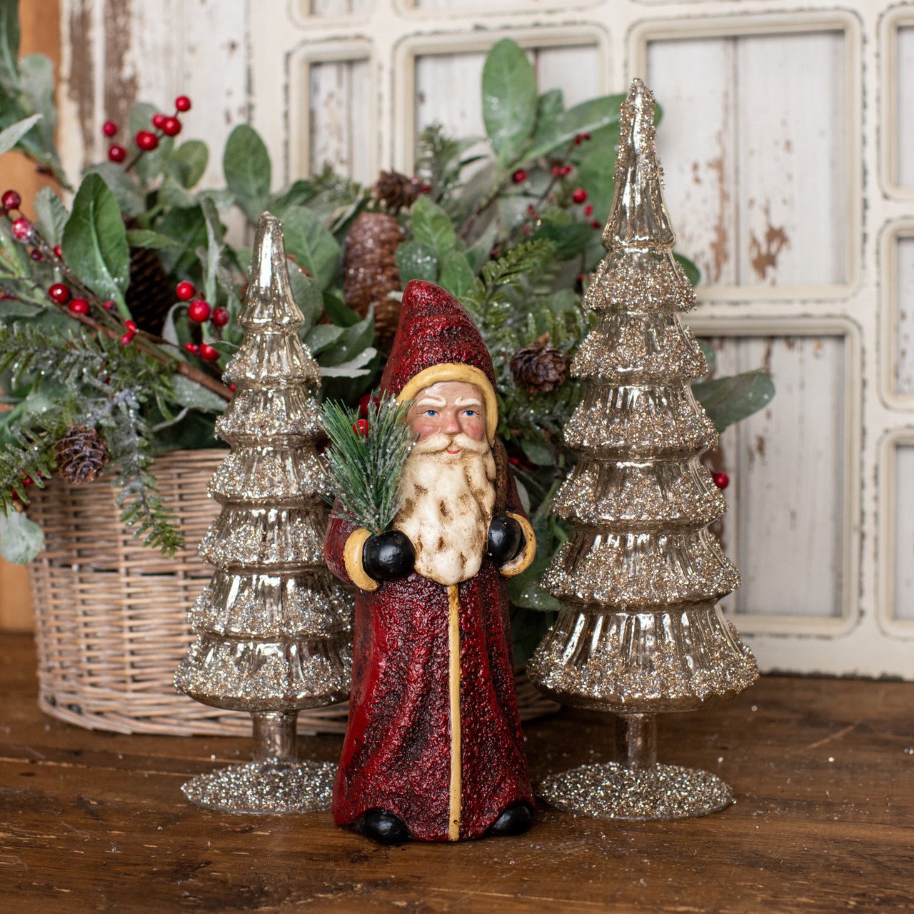 Primitive Christmas Ragon 9.75 " Vintage Red German Belsnickle Santa Berry Bush - The Primitive Pineapple Collection