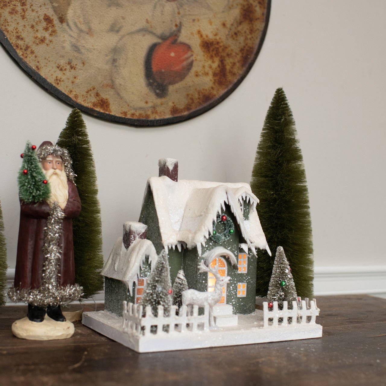 Primitive Ragon House Christmas 9.5” Light Up Putz Style Gray Cottage Deer - The Primitive Pineapple Collection