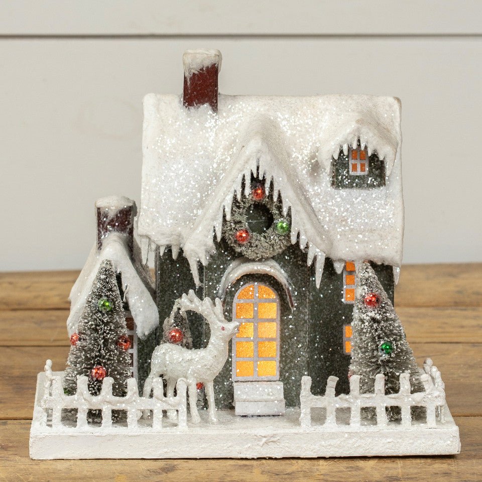 Primitive Ragon House Christmas 9.5” Light Up Putz Style Gray Cottage Deer - The Primitive Pineapple Collection