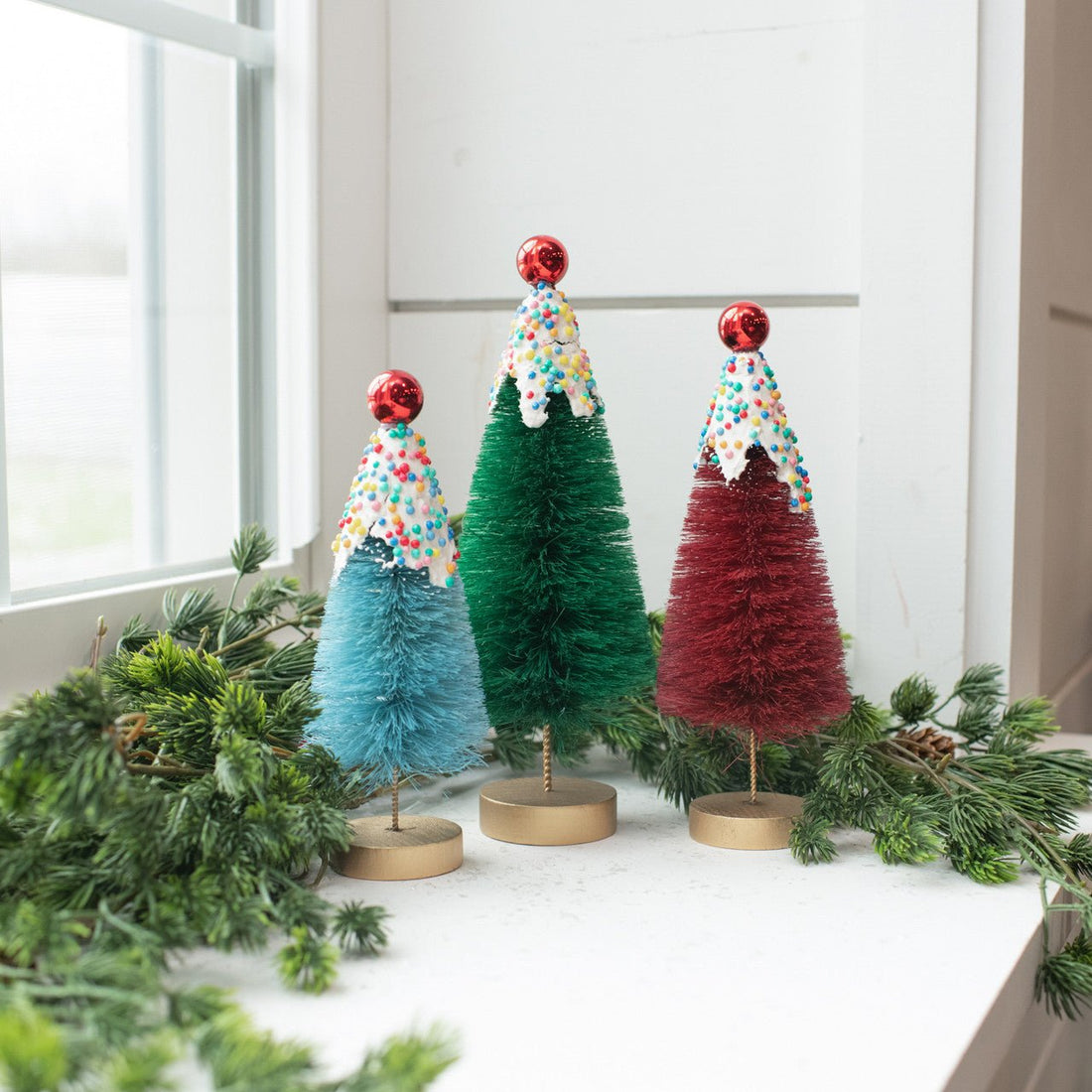 Ragon House Christmas Sprinkle Topped Bottle Brush Trees Set Of 3 - The Primitive Pineapple Collection