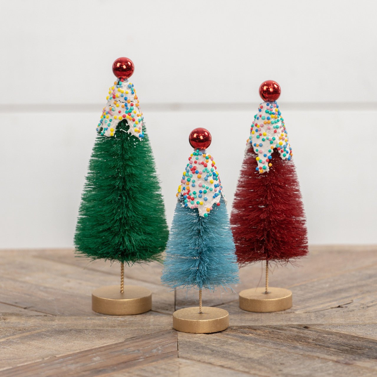 Ragon House Christmas Sprinkle Topped Bottle Brush Trees Set Of 3 - The Primitive Pineapple Collection