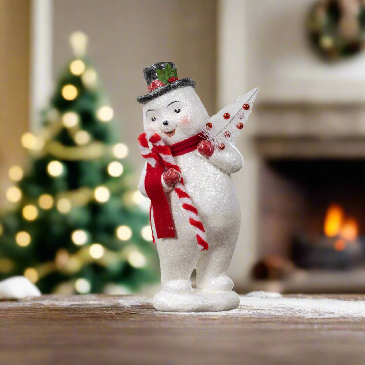Ragon House Christmas 12" Vintage Snowman w/ Candy Cane Figurine - The Primitive Pineapple Collection