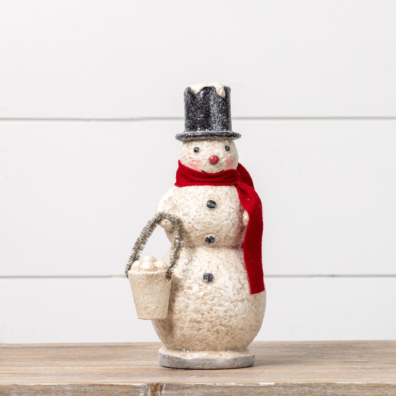 Primitive Ragon House Christmas 10.5" Snowman w/ Bucket of Snowballs - The Primitive Pineapple Collection