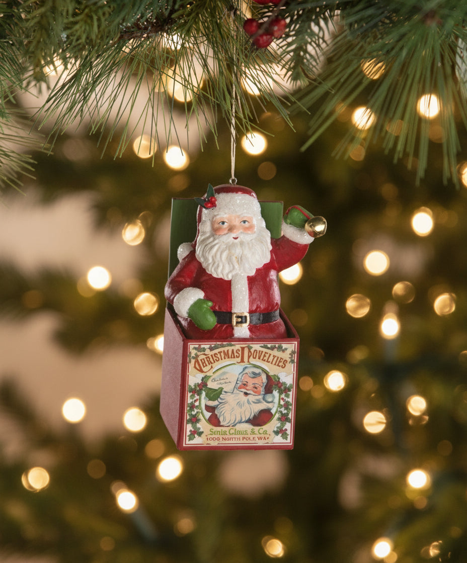 Bethany Lowe Christmas Santa Claus In the Box Ornament TL2372 - The Primitive Pineapple Collection
