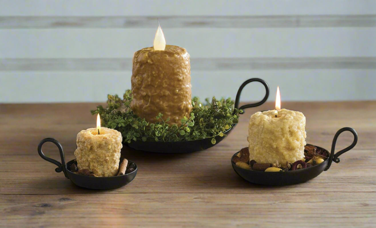 Primitive Country Rustic Wrought Iron Candle Pan With Handle 2 sizes - The Primitive Pineapple Collection