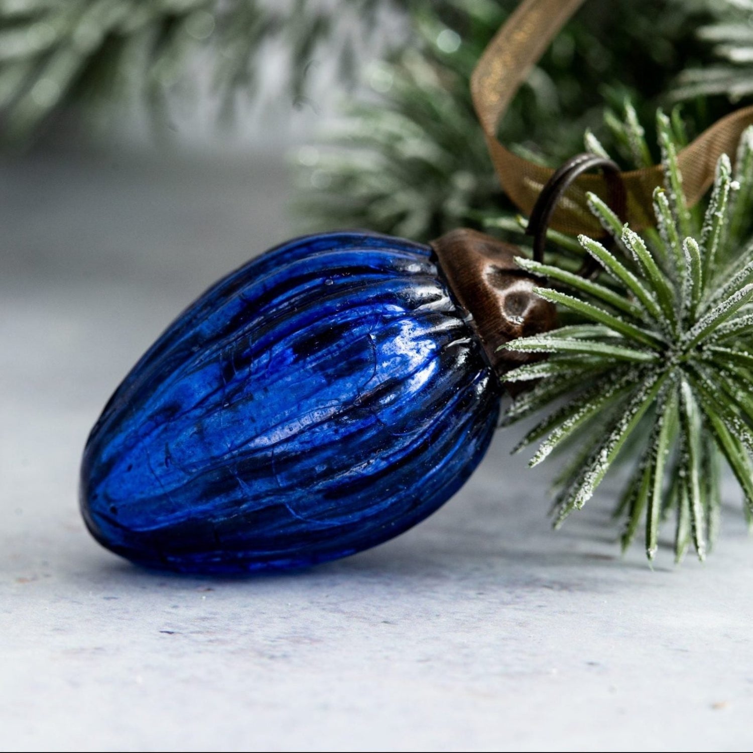 Christmas Handmade 3” Medium Ribbed Glass Pinecone Christmas Bauble - The Primitive Pineapple Collection