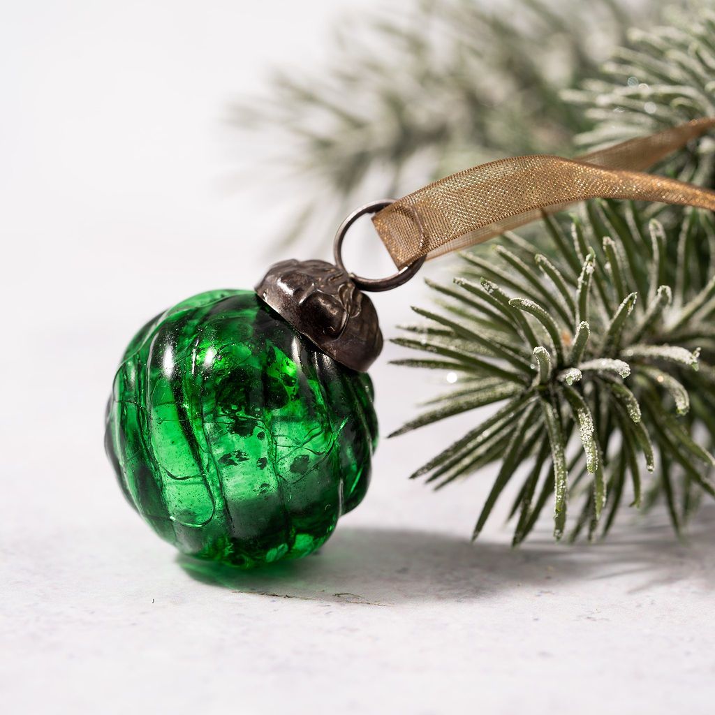 Christmas Handmade 6 pc Small 1" Swirl Glass Ball Ornaments Vintage /Retro Look - The Primitive Pineapple Collection