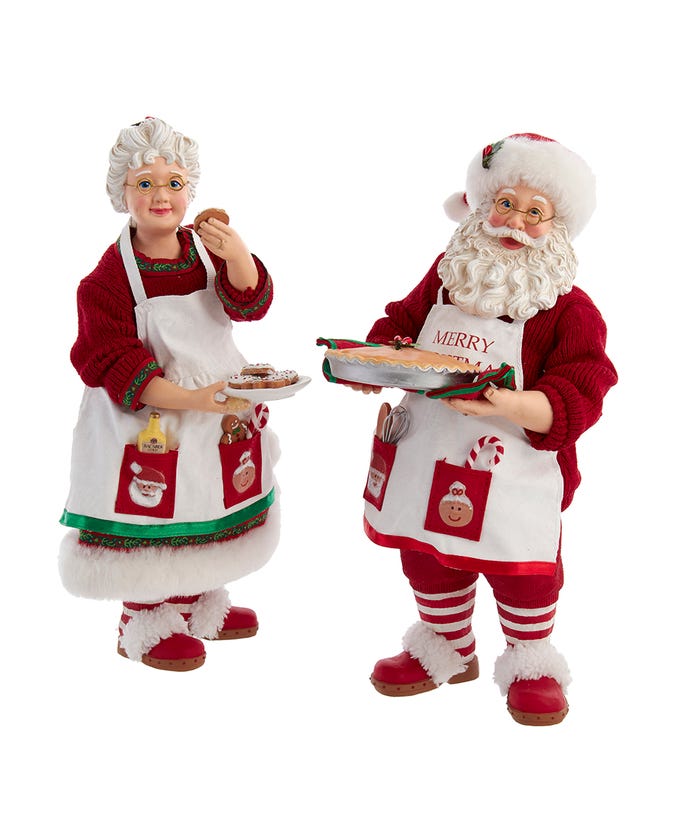 Kurt Adler Christmas 10.5" Fabriché™ Mr. and Mrs. Claus Dessert 2 pc Set - The Primitive Pineapple Collection