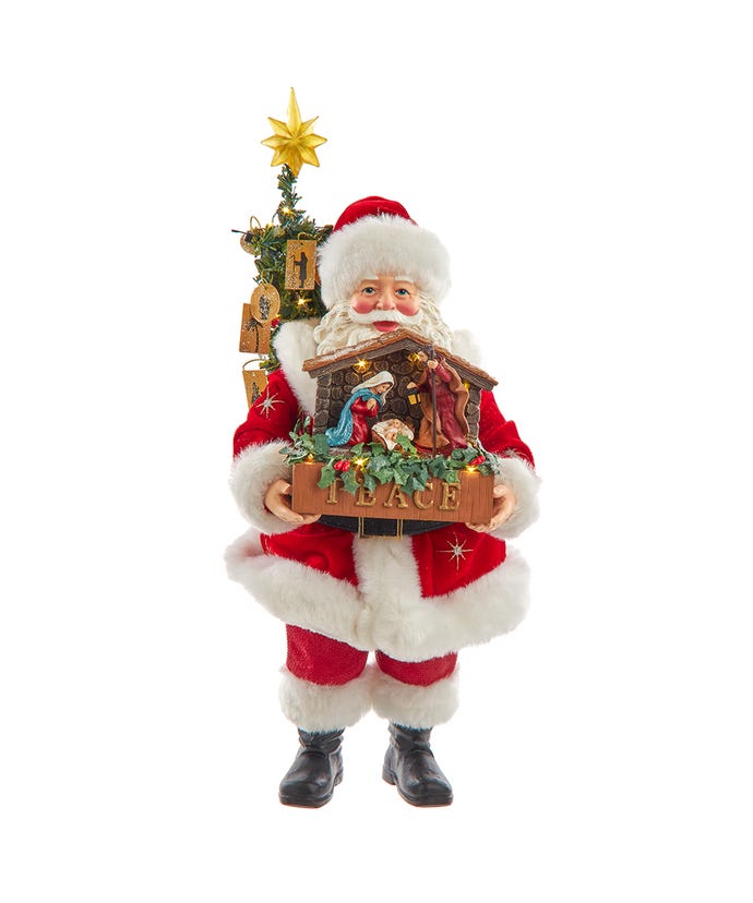 Kurt Adler Christmas 13" Fabriché™ Battery Operated LED Santa w/ Nativity Set - The Primitive Pineapple Collection