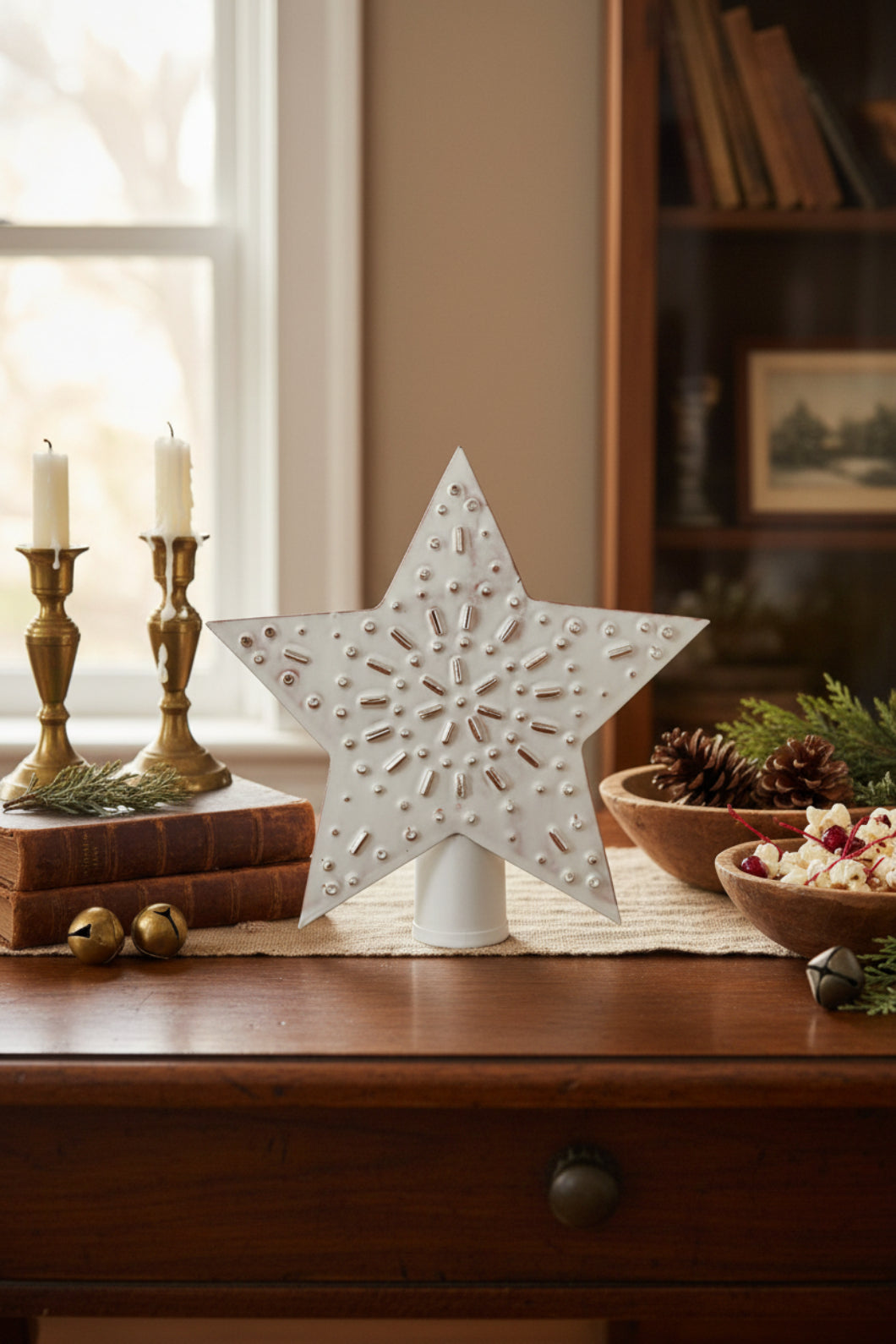 Primitive Christmas Whitewashed Punched Tin 5" Tin Star - The Primitive Pineapple Collection