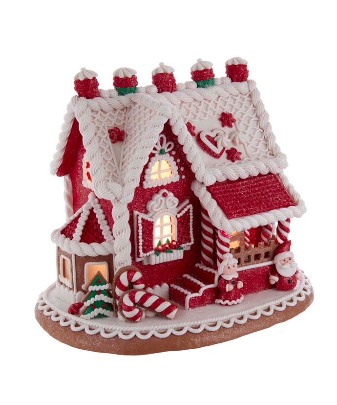 Kurt Adler Christmas 9" Battery LED Santa / Mrs. Claus Gingerbread House - The Primitive Pineapple Collection