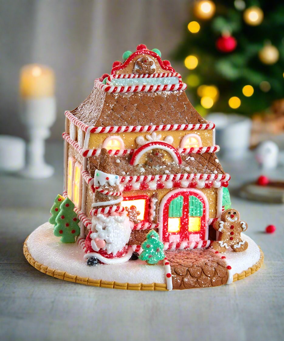 Kurt Adler Christmas 7.5" Pre-Lit Gingerbread Shop - The Primitive Pineapple Collection
