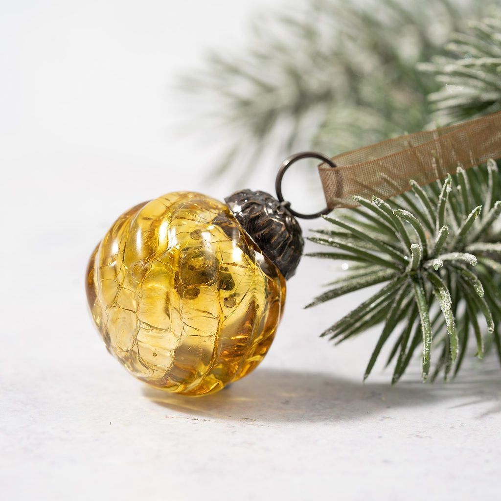 Christmas Handmade 6 pc Small 1" Swirl Glass Ball Ornaments Vintage /Retro Look - The Primitive Pineapple Collection