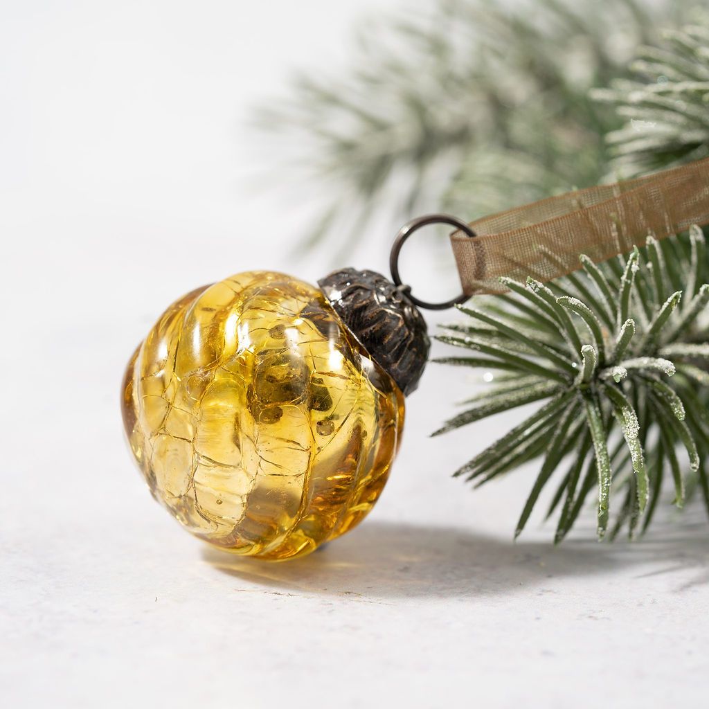 Christmas Handmade 6 pc Small 1&quot; Swirl Glass Ball Ornaments Vintage /Retro Look - The Primitive Pineapple Collection