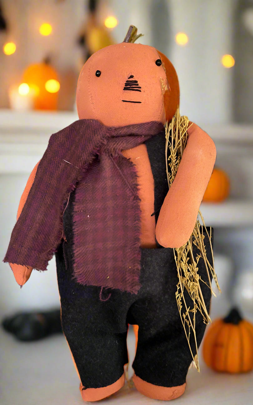 Primitive Handcrafted Gus The Pumpkin Man 11" Wool Scarf Sweet Annie - The Primitive Pineapple Collection