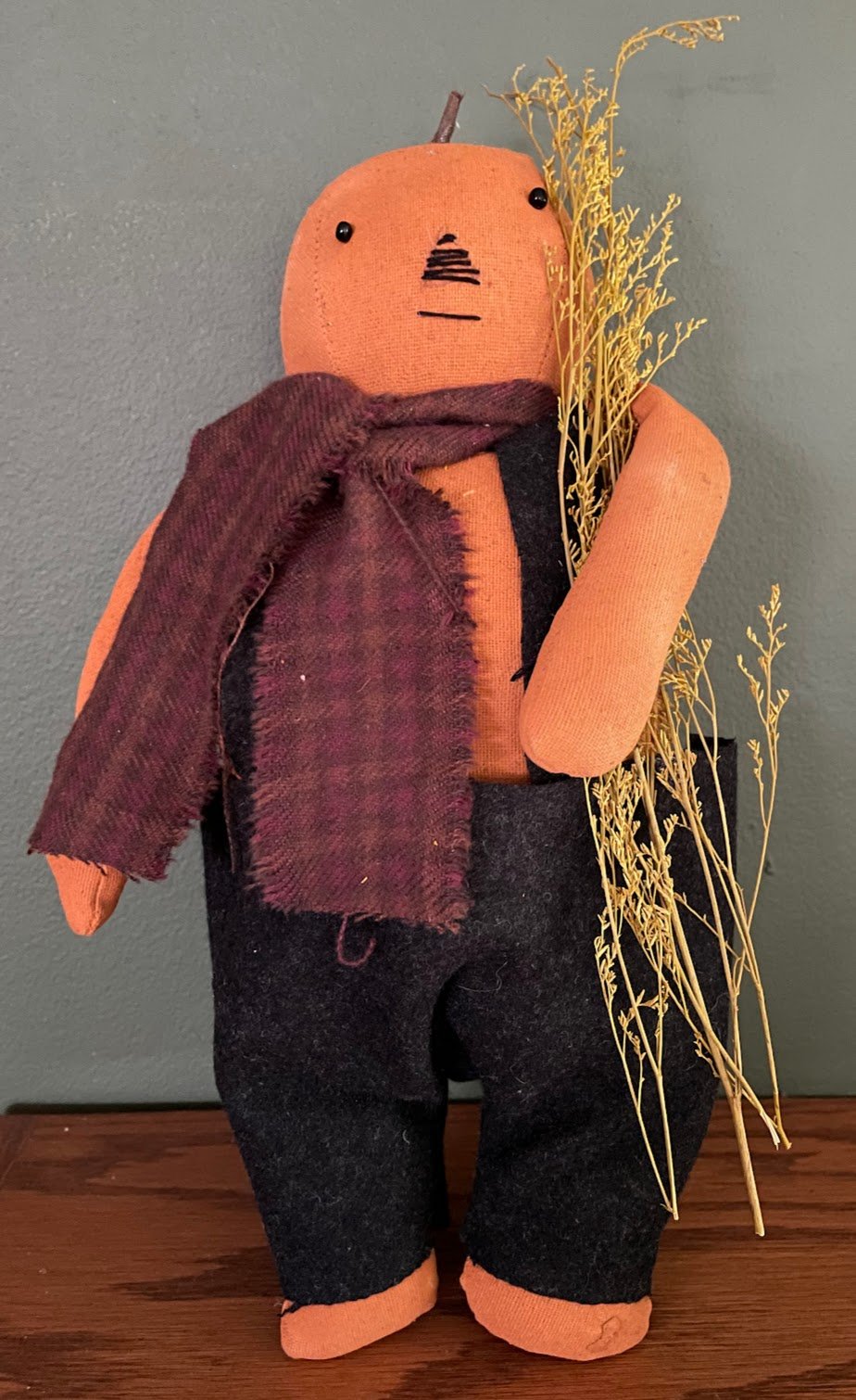 Primitive Handcrafted Gus The Pumpkin Man 11&quot; Wool Scarf Sweet Annie - The Primitive Pineapple Collection
