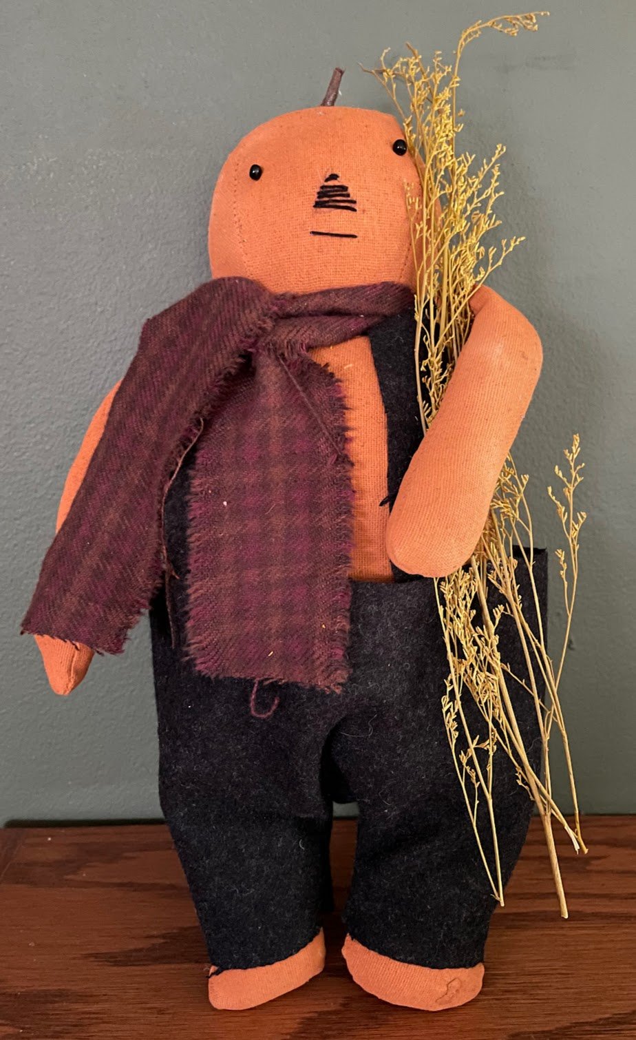 Primitive Handcrafted Gus The Pumpkin Man 11" Wool Scarf Sweet Annie - The Primitive Pineapple Collection