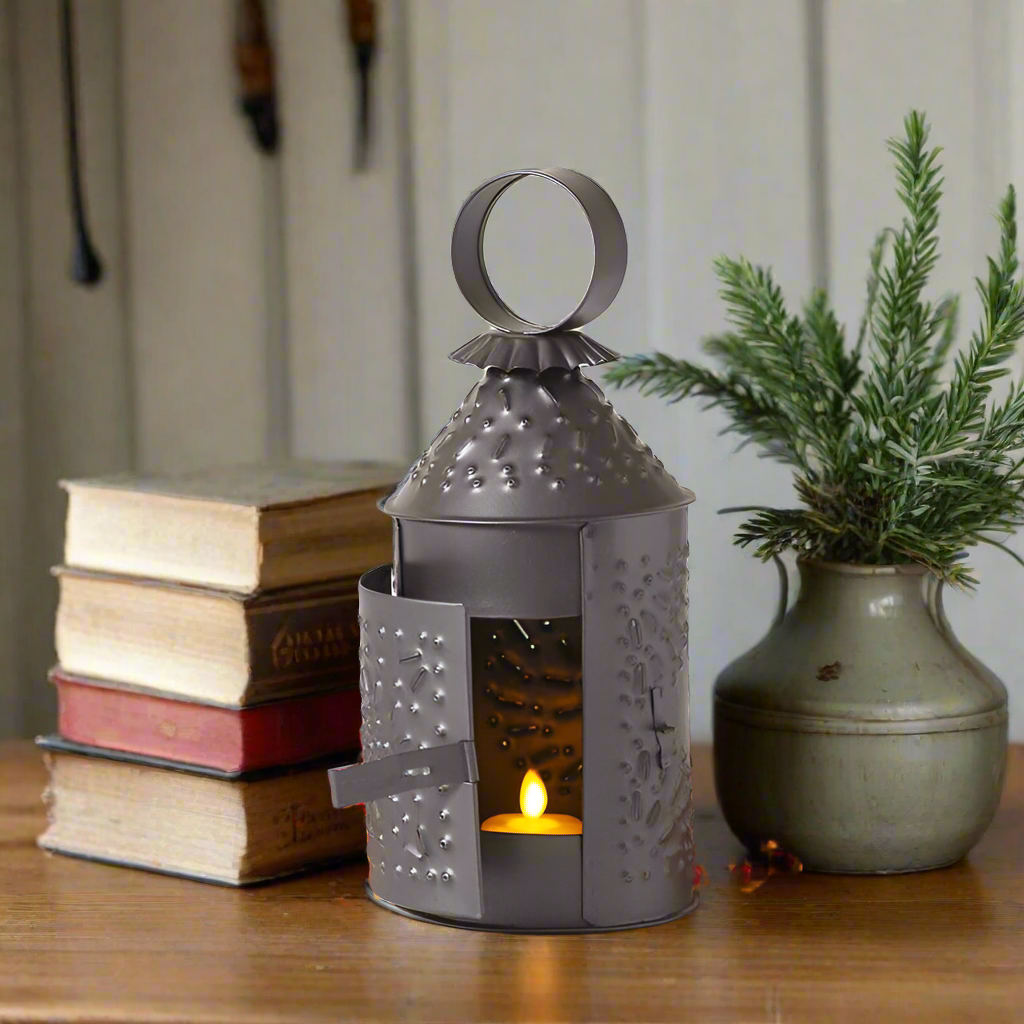 Primitive Colonial Punched Tin 10-Inch Black Revere Lantern - The Primitive Pineapple Collection