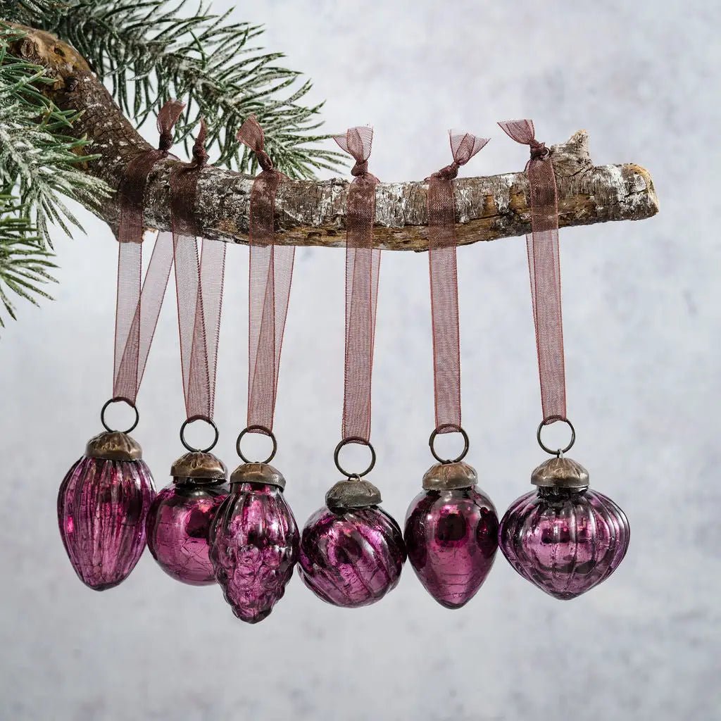 Handcrafted Christmas Handcrafted 1" Mixed Design Glass Ornaments 6 pc Retro - The Primitive Pineapple Collection