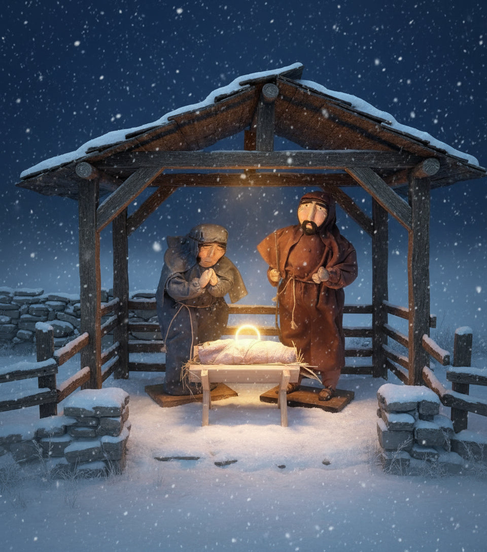 Primitive Handcrafted by Michelle Clay Face Nativity 3 Pc Mary,Joseph and Jesus Manger - The Primitive Pineapple Collection