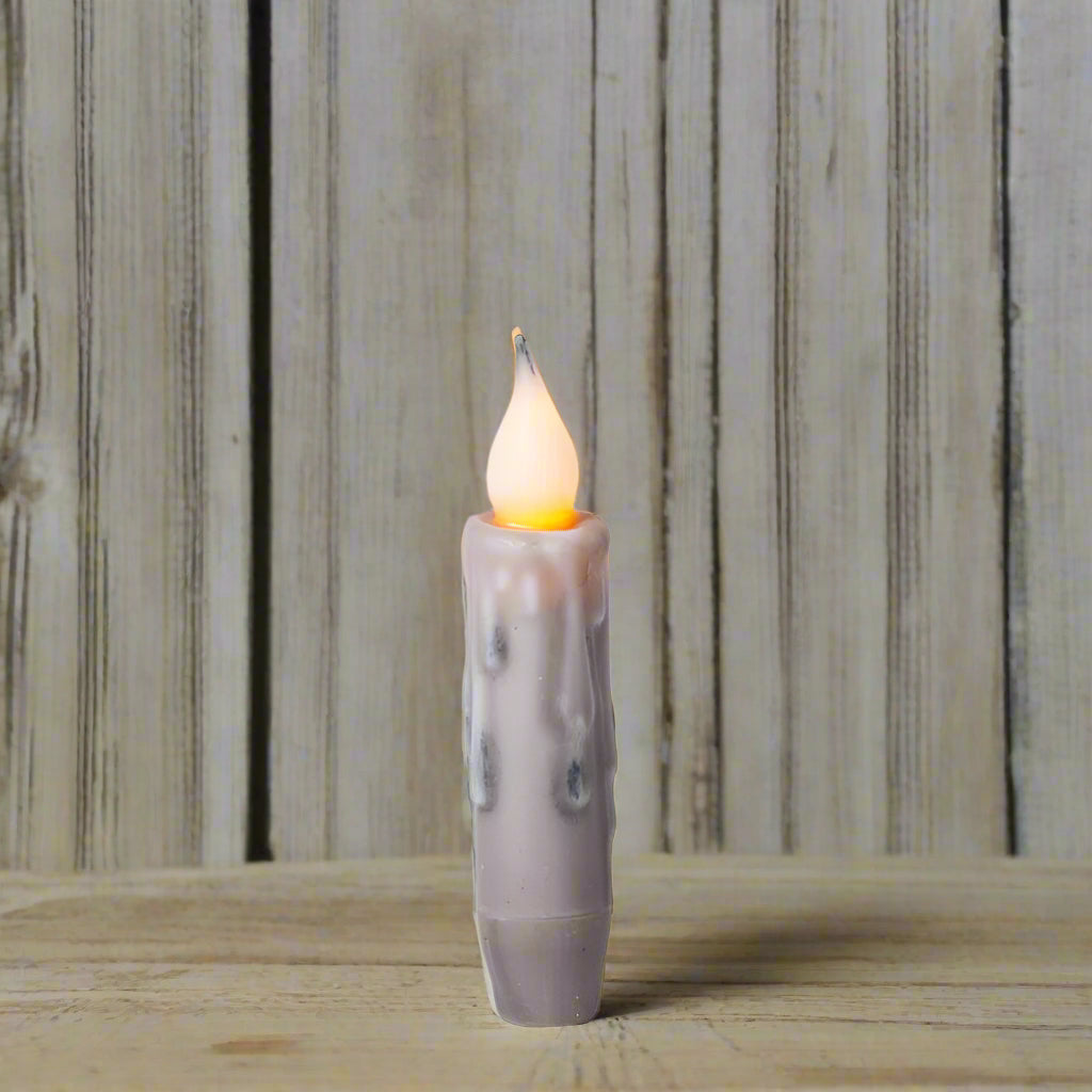 Primitive/Country 4" Battery Operated Gray Taper Candle W/Timer - The Primitive Pineapple Collection