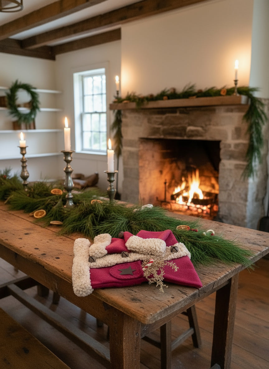 Primitive Handmade Santa Suit Vintage Look Holiday/Christmas 13" Greens - The Primitive Pineapple Collection