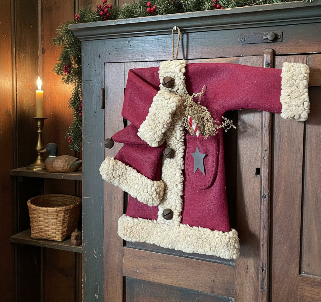 Primitive Handmade Santa Suit Vintage Look Holiday/Christmas 13" Greens - The Primitive Pineapple Collection