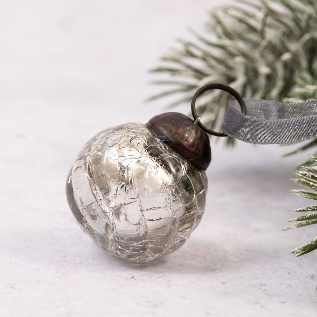 Christmas Handmade 6 pc Small 1" Swirl Glass Ball Ornaments Vintage /Retro Look - The Primitive Pineapple Collection