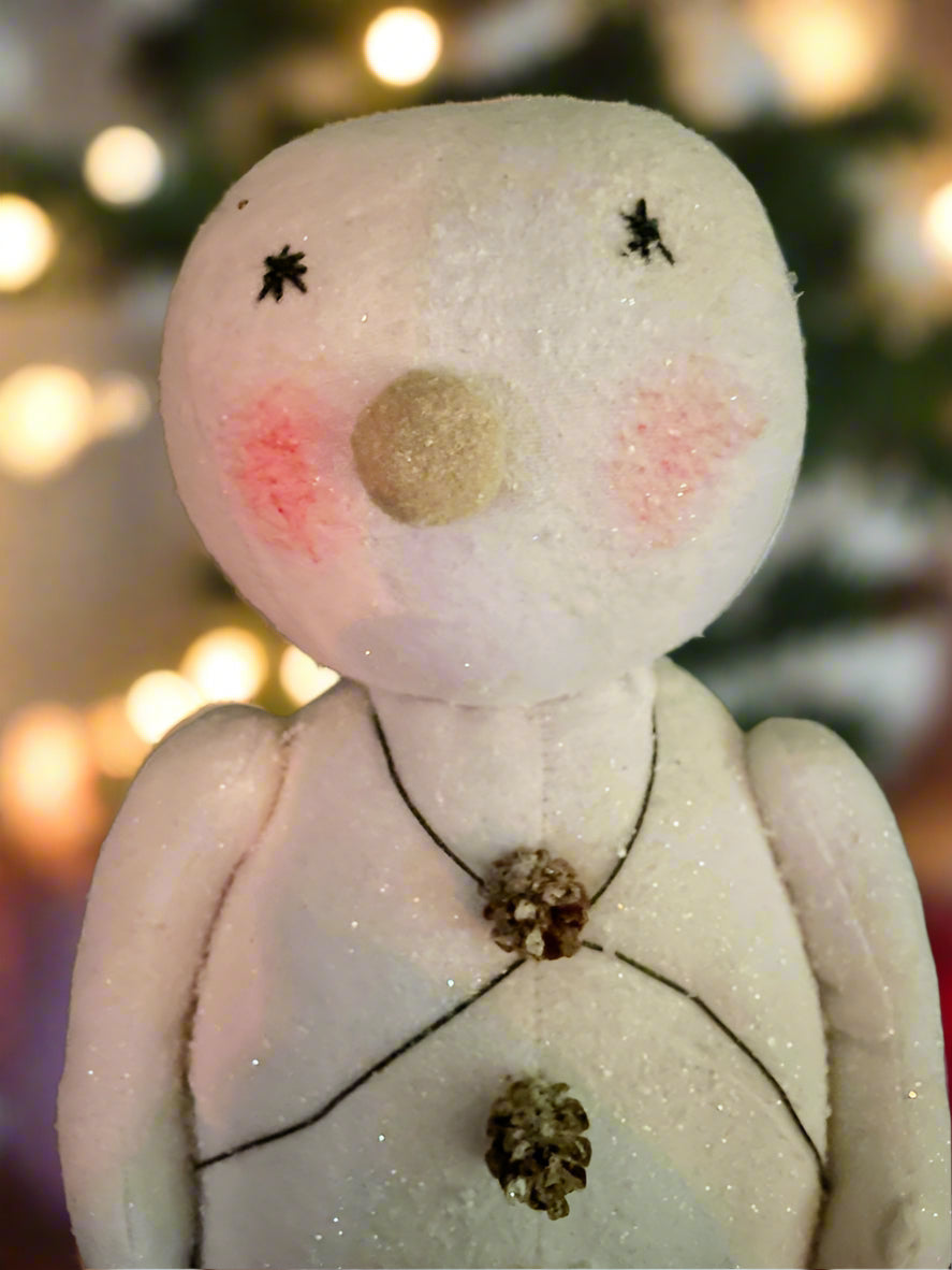 Primitive Christmas Glitter Snowman Doll 13" - The Primitive Pineapple Collection
