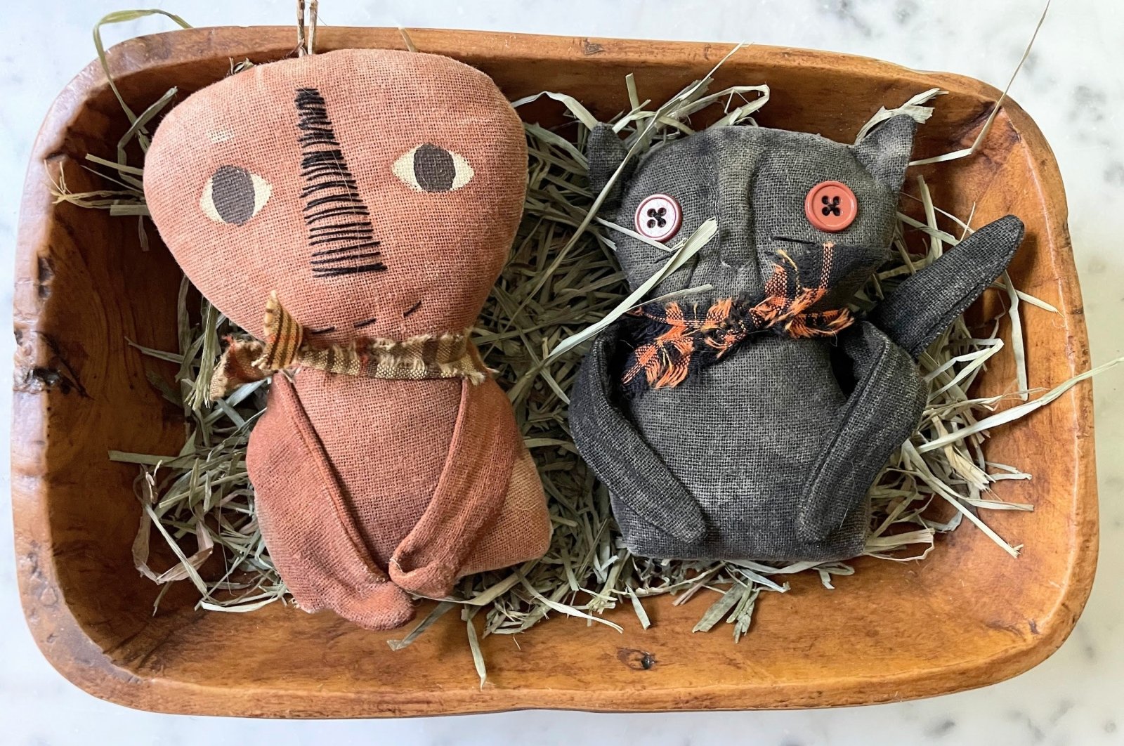 Primitive Handcrafted Halloween Spooks Pumpkin Shelf Sitter Doll 5" - The Primitive Pineapple Collection
