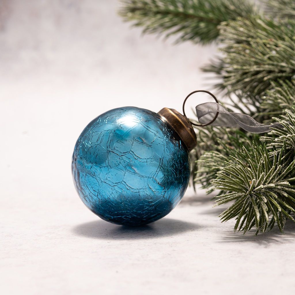 Christmas Handmade 6 pc Small 1" Crackle Glass Ball Ornaments Vintage /Retro Look - The Primitive Pineapple Collection