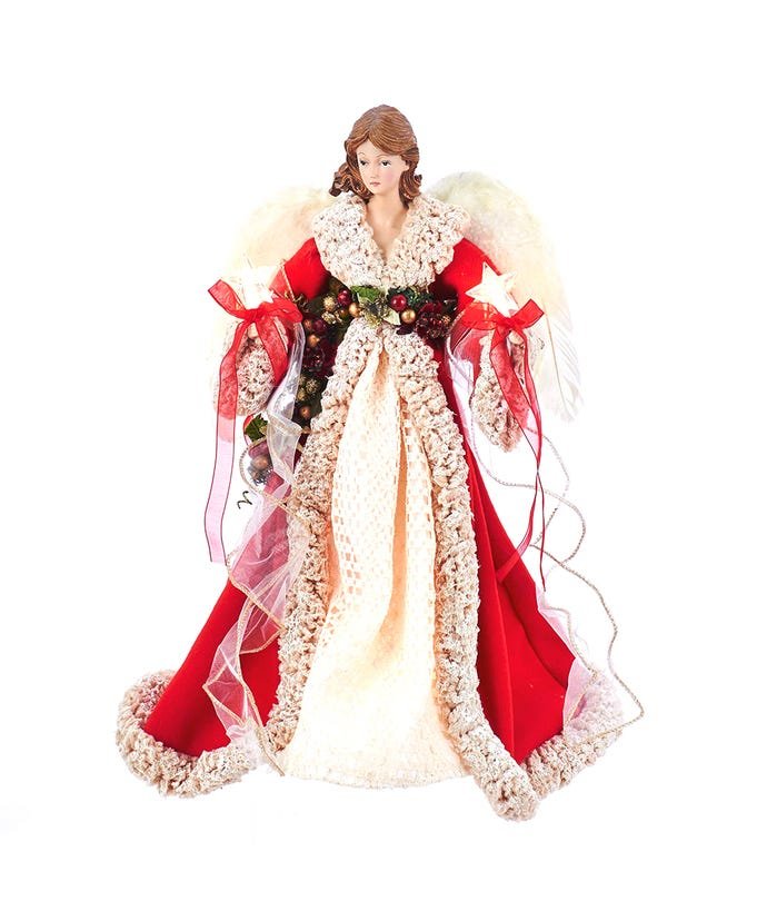 Christmas 16" UL 10-Light Traditional Red and Cream Angel Treetop - The Primitive Pineapple Collection