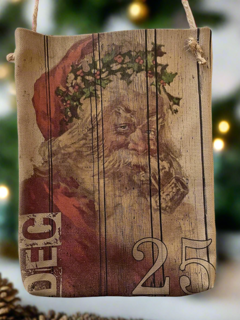 Handcrafted Christmas Primitive Retro look Hanging Santa Fabric pouch/Bag - The Primitive Pineapple Collection