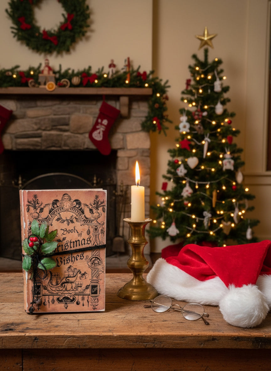 Handcrafted Vintage Look Christmas Wishes Book - The Primitive Pineapple Collection