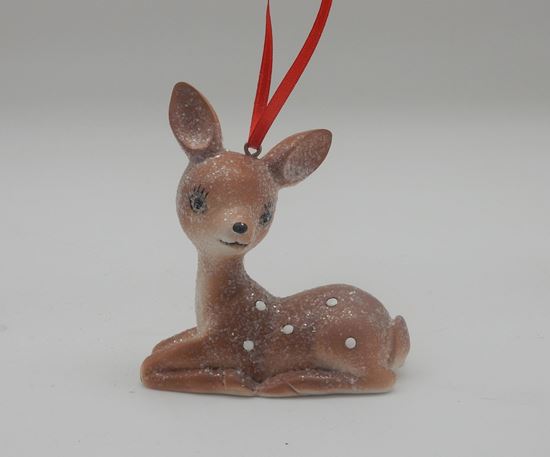Christmas Retro Little Brown Spotted Deer Sitting Ornament 4&quot;